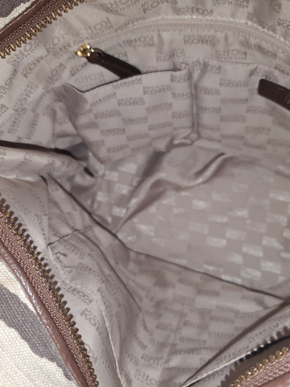 Michael Kors Brown and Cream Zebra-Print Canvas Tote with Leather Trim - Picture 12 of 16